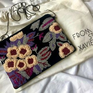 DESIGNER St Xavier Elegant Evening Velvet Beaded Clutch/Shoulder Bag